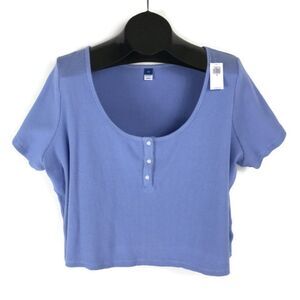 Old Navy Waffle Lounge Short Sleeve Top Women's Plus Size 2X Blue Cropped NWT